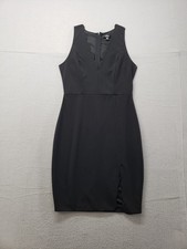 Lulus Women Sheath Dress M Black Sleeveless V Neck Bodycon Zip Up Slit Cocktail