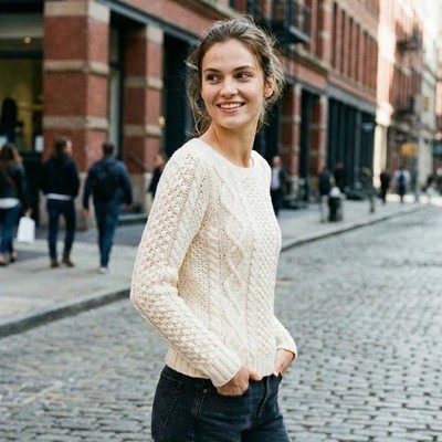 KULE 100% Cashmere Cable knit Sweater light beige size Small