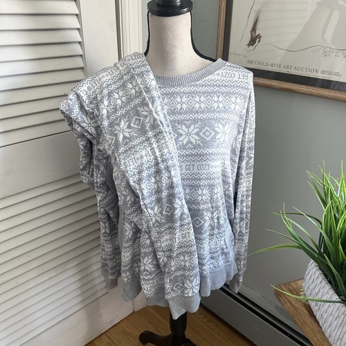 Cuddle Duds Pajamas Womens Large 2 Piece Shirt Pants Set Gray Snowflake Cozy