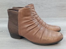 Rockport Hydro Shield Women's Boots Size 7M Brown Leather Block Heel Ankle...