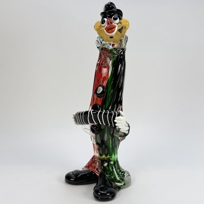 Vintage 14 Inch Multicolor Murano Glass Musician Clown Holding Accordion