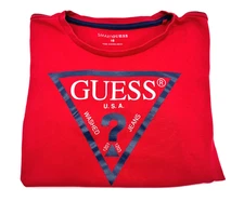 GUESS Unisex Red Triangle Logo T-Shirt  Size 16 Youth / Adult Small Pre-Owned