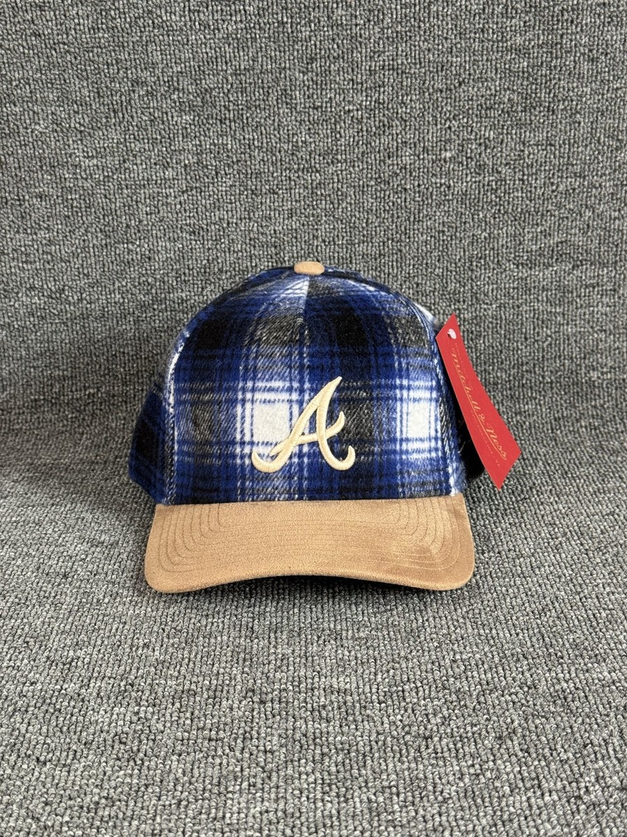 Mitchell & Ness Atlanta Braves Plaid Snapback Hat Blue Tan MLB Cap