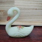 Fenton Custard/Burmese Uranium Satin Glass Hand Painted Swan Artist Signed-Glows