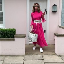 Trinny ASOS High Neck Pleated Dress Open Back