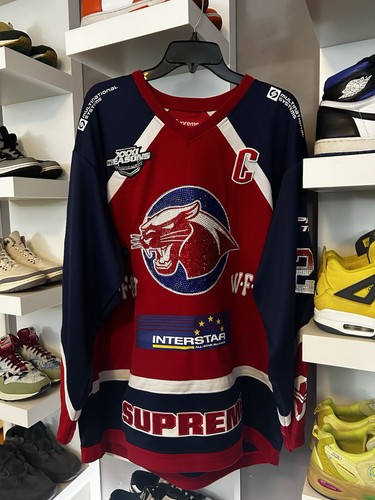 Supreme Rhinestone Hockey Jersey Red/Blue Size Large (IN HAND, SHIPS FAST) ✅✅ - Picture 1 of 4