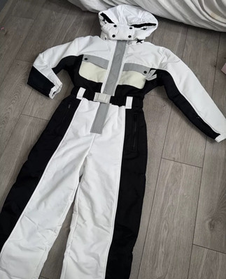 Topshop Sno-Skianzug Damen Größe 12 All-in-One schwarz-weiß mit Gürtel neu mit Etikett