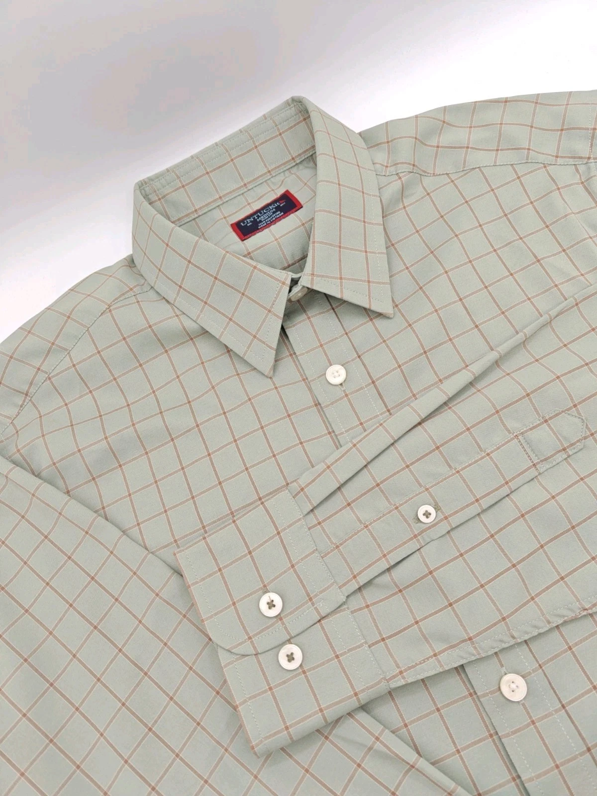 🇺🇸 Untuckit Mens Performance Dress Shirt M 15.5x35 Green Check Slim Fit