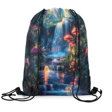 Cute Mushroom Drawstring Backpack 13"x15.7" Cartoon Mushrooms Tree Sports Gym...