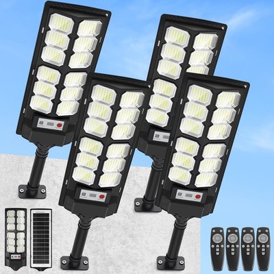 4-Pack Solar Street Lights Outdoor, 13000LM 6500K Waterproof 4-Pack, Black 