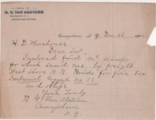 Canajoharie NY BG Van Alstine Gloves Mittens 1906 Vintage Letterhead Handwritten