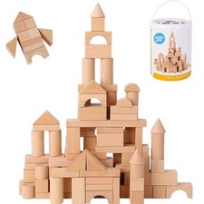 Wooden Blocks - 100 Pcs - Building Blocks for Toddlers - Includes Storage Con...