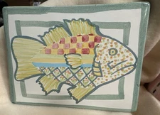 Mackenzie Childs Fish Tile Trivet 8” x 6” Yellow And Green Fins- Green 1993