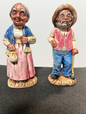 Vintage Granny & Paw Paw Ceramic Folk Art Hand Painted Rustic Decor De Abuela
