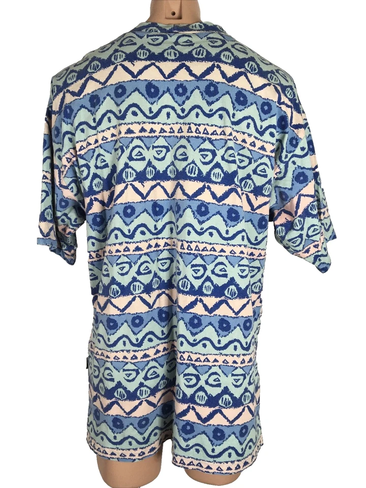 Vtg 80s Quiksilver BLUE PEACH RARE Shirt Vapor Wave Neon Striped Surf Skate XL - Image 2 of 4