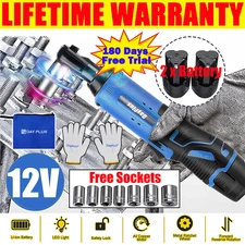 3/8'' Cordless Ratchet Right Angle Wrench Impact Power Tool 2 Battery & 7 Socket