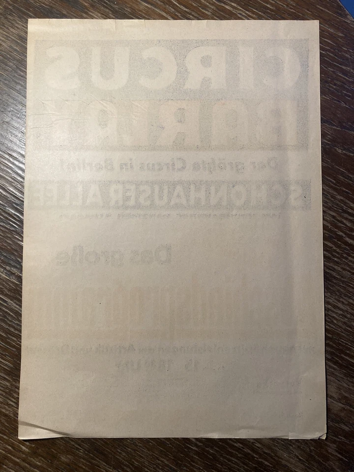 Werbung Plakat CIRCUS BARLAY Oktober 1946 Berlin TOP Zirkus Beigat Zoo Artistik - Bild 2 von 4