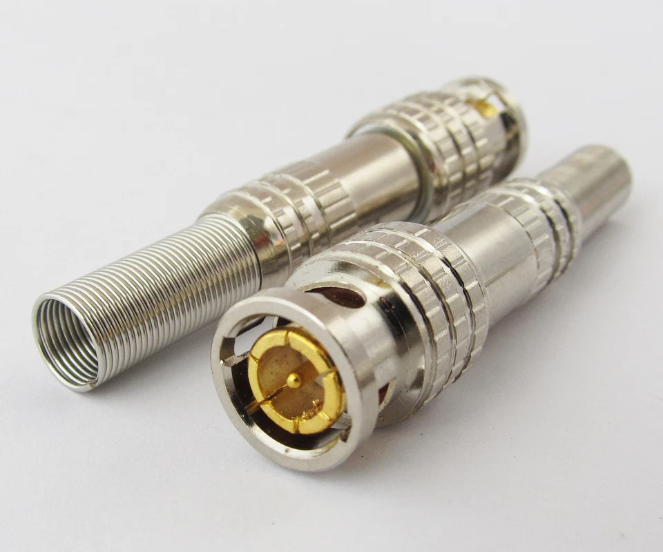 10pcs BNC Male Metal Screw Plug Gold Pin w/spring for CCTV Video RG59 RG6 Cable - Image 3 of 4