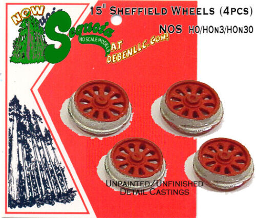 15" Sheffield Wheel, Cast Metal Speeder,4pcs HOn3/HOn30 Sequoia Models/FSM (NOS)