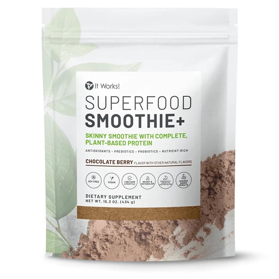 Batido superalimento It Works chocolate bayas 15,3 OZ vegano bajo en carbohidratos proteína Foto 4 de 4