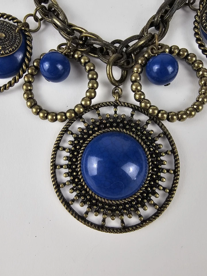 Pendientes Collar Hippie Premier Designs Azul Índigo Latón Antiguo Grueso Dije Foto 4 de 4