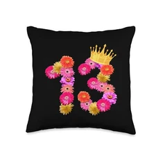 13 Year Old Birthday Girls Flower Crown Its My 13th Birthday Throw Pillow