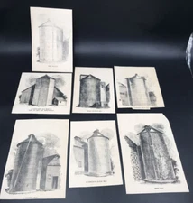 7 Diff 1920s Litho Cutouts of Silo's Wooden Concrete Block Brick 8-Sided