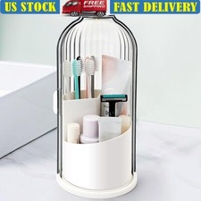 Toothbrush Holders W/ Sliding Lid Rotating 3 Slots Bathroom Organizer Countertop