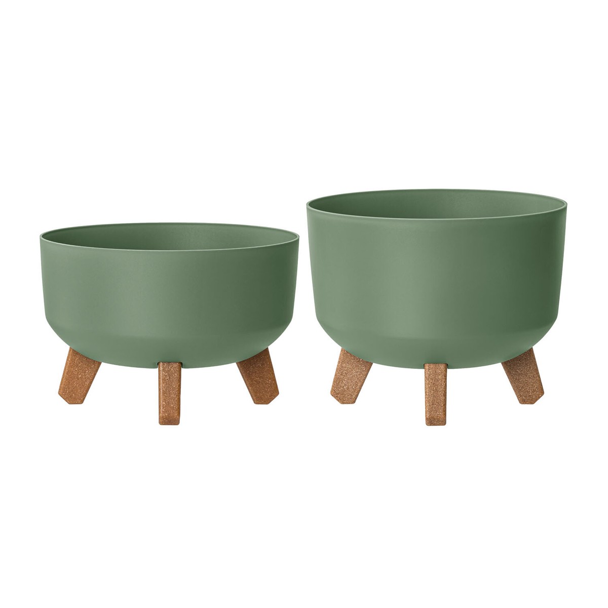 2 Vasi Rotondi Alti In Plastica Verde 31 Cm – Fioriere Da Esterno Con Foro Drenaggio, 13 Litri - Foto 3