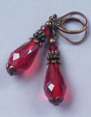faceted CRYSTAL TEARDROPS Lever back COPPER Choose color BAXX