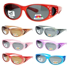 Womens Rhinestone Jewel Encrusted Polarized Oval Lens Fit Over Sunglasses