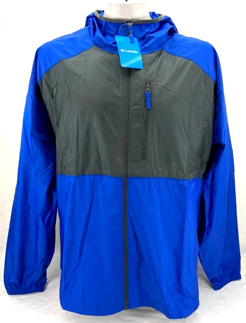 NEW Columbia Rain Coat Windbreaker Hooded Full Zip Jacket Blue Grey Men's 3XL