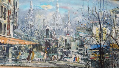 Junji Yamashita Signed Oil Painting Montmartre Paris Sacre Coeur VTG