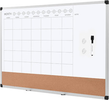 24" x 36" Wall-Mounted Monthly Whiteboard Calendar with Cork Board  Frame