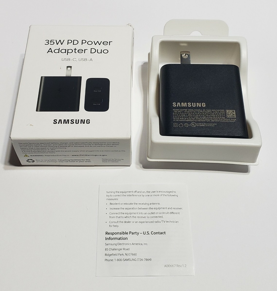 Unused Black Samsung 35W Power Adapter Duo EP-TA220NBEGUS USB-C