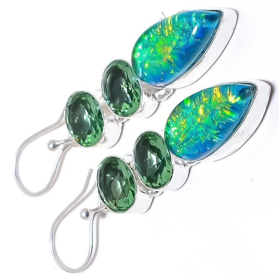 Australian Triplets Opal Gemstone Handmade 925 Sterling Silver Jewelry Earrings - Image 4 of 4