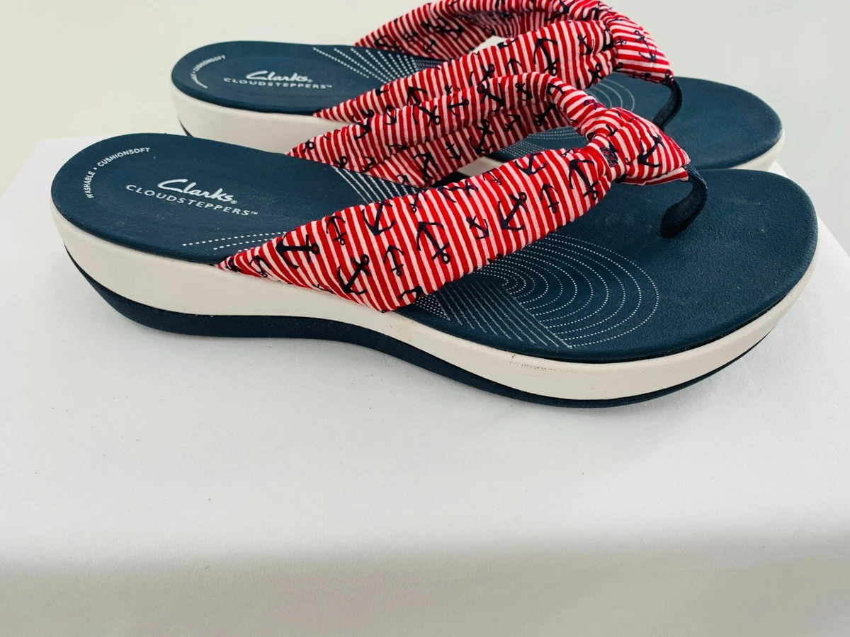 Clarks Womens Sandals Size 12 M Cloud Steppers Arla Red. White. Blue Anchors
