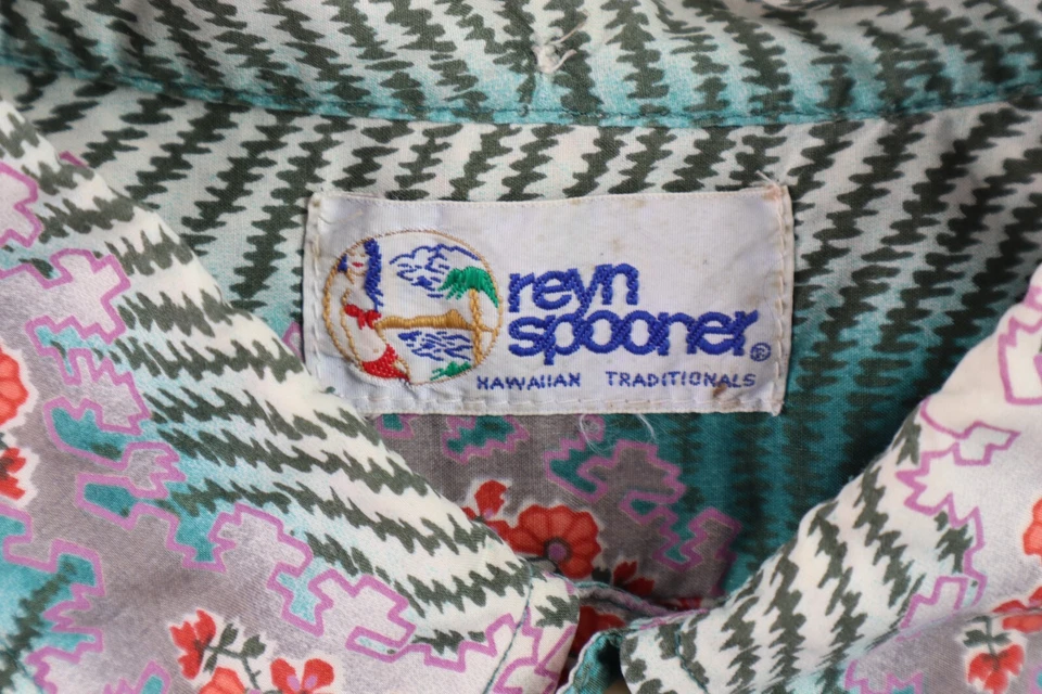 Camisa Pullover Lei Hawaiana De Colección Años 90 REYN SPOONER EE. UU. Para Hombre M Verde Estampado Tigre Foto 4 de 4