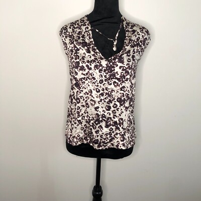 Three Eighty Two Womens Blouse XS Brown Sahara Animal Backless Short Sleeve NWT