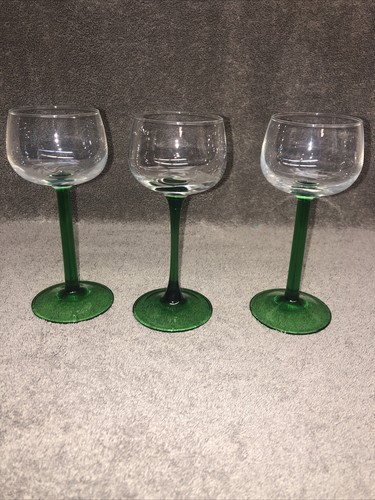 Vintage Luminarc 3 Rhine Wine Glasses Emerald Green Stem Made In France 6 1/2”