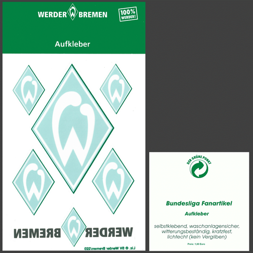 Aufkleber Raute SV Werder Bremen 6 tlg Silber Grün Weiß innen außen 6er Auto SVW - Bild 10 von 17