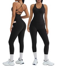 2 Piece Workout Sets for Women Padded Workout Tops Booty Leggings with Pocket...