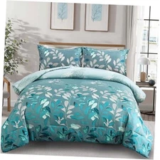  Size Comforter Set Botanical Leaves Comforter for Bed Aqua King Green