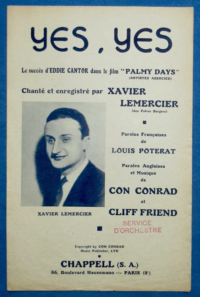 FILM PALMY DAYS CANTOR PARTITION XAVIER LEMERCIER FOLIES BERGÈRE CONRAD FRIEND - Photo 1/3