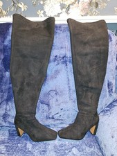 RIVER ISLAND THIGH HIGH HEELED BOOTS BLACK SIZE 9 WIDE FIT