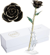 24K Gold Dipped Rose Made from Real Rose with Stand Black 