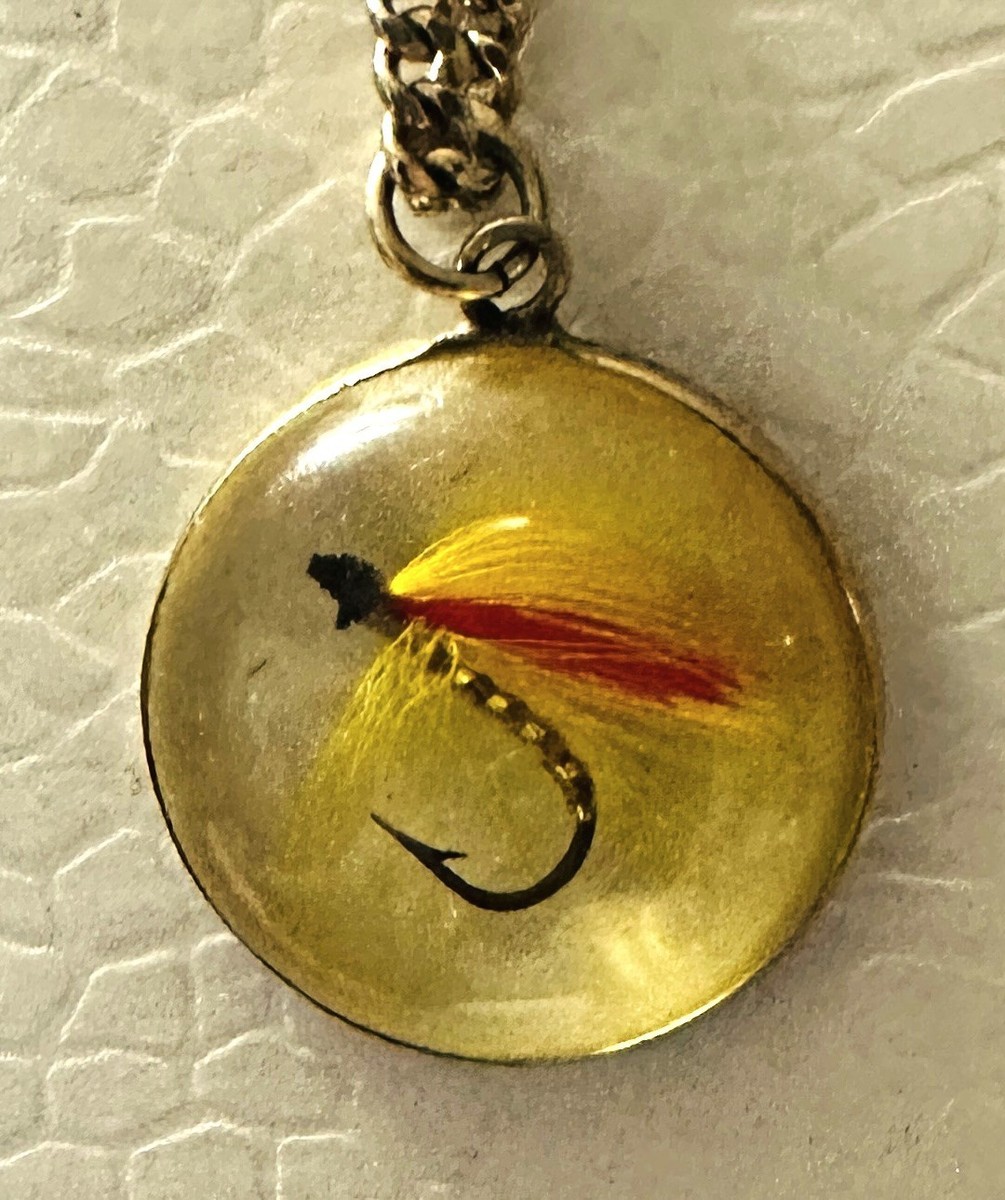 FLY FISHING LURE TIE BAR WITH CHAIN GOLD TONE View 2