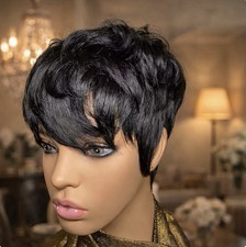 Short Pixie Cut Human Hair Wig with Bangs   6  Machine Made Wig for Black Women