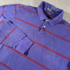 Vintage Polo Ralph Lauren Polo Shirt Mens L Purple Maroon Striped Long Sleeve