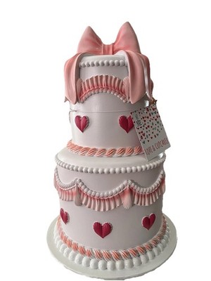 Faux Cake Sculpture Hearts White Pink Red Pedestal Party Display 20 inch NEW
